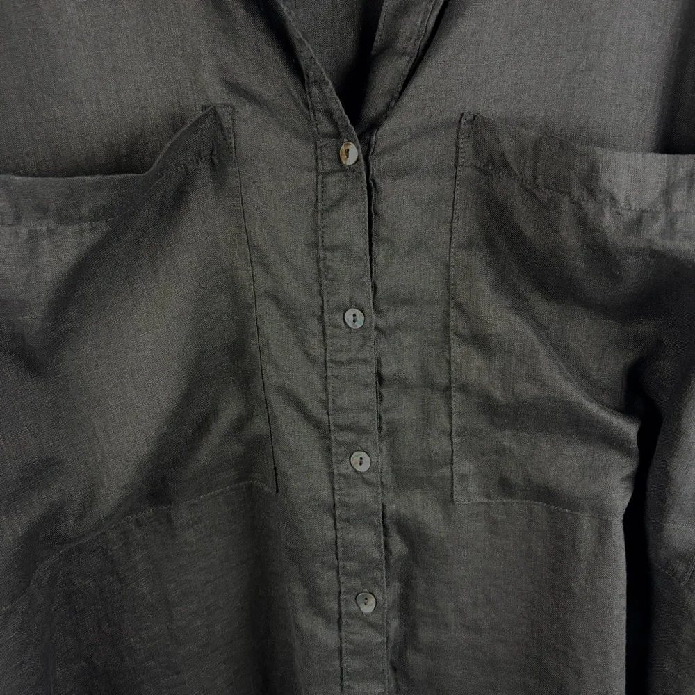 Magaschoni Black 100% Linen Button Down Shirt Roll Tab Sleeve Medium - Picture 6 of 15